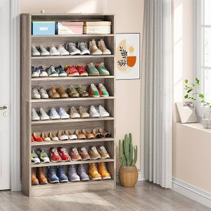 8-Shelf Shoe Rack Storage Cabinet in Grey Wood Finish - Holds Up To 45 Pairs Q280-FRYHT76574