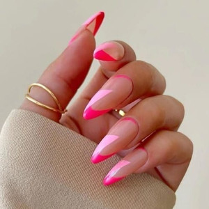 Stylish French Pink and Rose Combo Pointed Toe 24 Pieces Set Fashion Fake Nail Wholesale Nail Stick A392-nstr0125