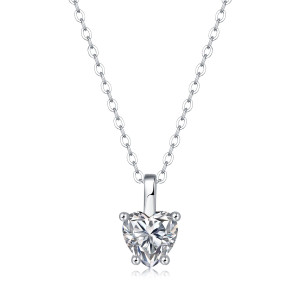 Casual Moissanite CZ Heart Dangle 925 Sterling Silver Necklace R866-JZ_667859567982