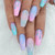 24 Pieces Set Sweet Streamers Shine Girly Powder Blue Gradient Fake Nail Wholesale Nail Stickers A392-nstr0118