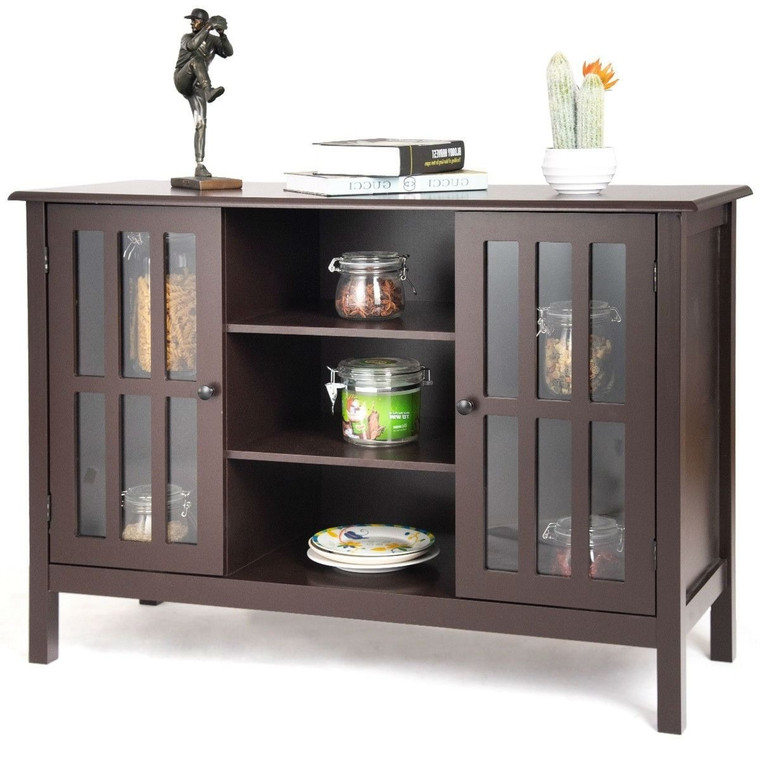 Brown Wood Sofa Tale Console Cabinet with Tempered Glass Panel Doors Q280-WTVSCT45159529