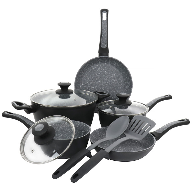 Oster 10 Piece Non-Stick Aluminum Cookware Set in Black and Grey Speckle D970-127710.10