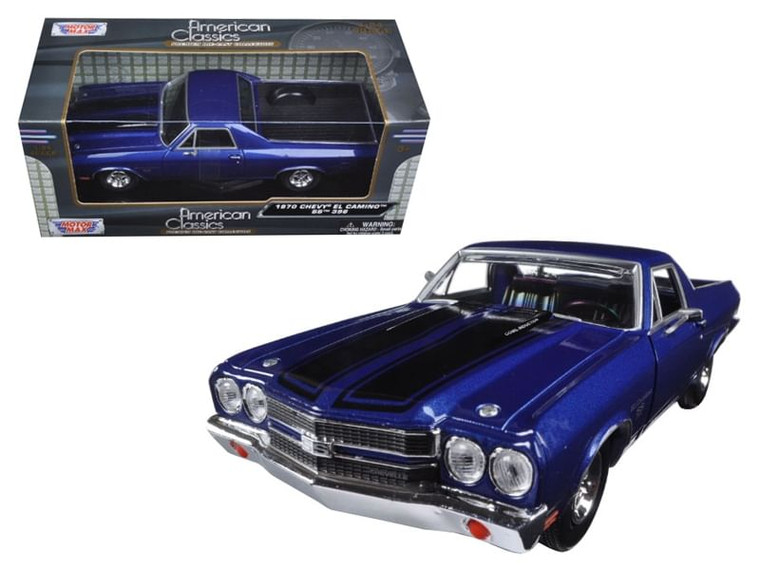 1970 Chevrolet El Camino SS 396 Dark Blue Metallic with Black Stripes 1/24 Diecast Model Car by Mot F977-79347BL