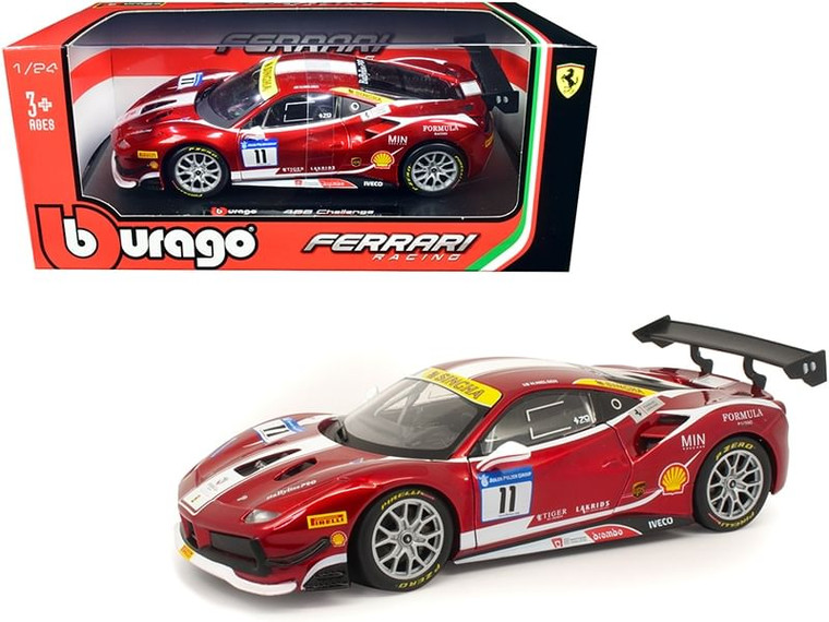Ferrari 488 Challenge #11 Candy Red with White Stripes "Ferrari Racing" 1/24 Diecast Model Car by B F977-26308