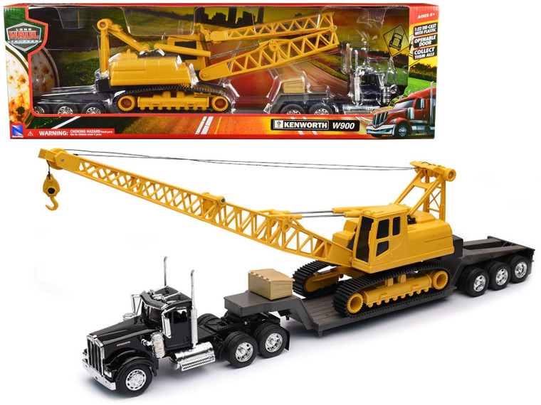 Kenworth W900 Truck with Lowboy Trailer Black and Crane Yellow "Long Haul Trucker" Series 1/32 Diec F977-11293E