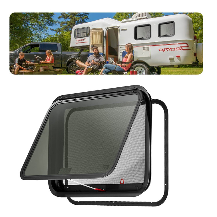 RV Exit Window, 30" W x 22" H Tinted RV Window with Net Screen and Trim Ring, Fit for 1 1/4" - 1 13 E415-FCCCKWT75055K2KD1V0