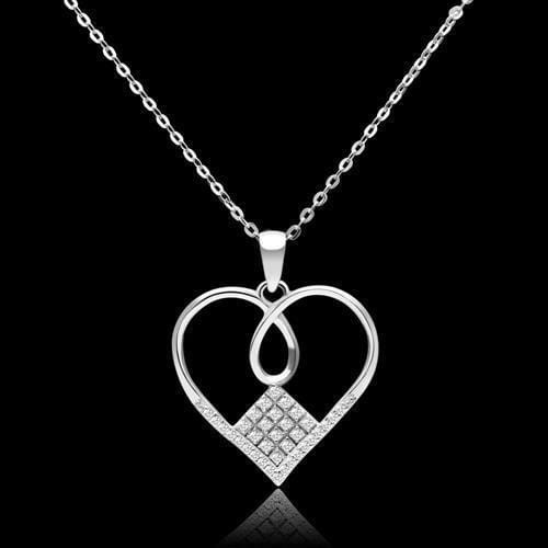 TS062 - Rhodium 925 Sterling Silver Necklace with AAA Grade CZ  in Clear A874-TS062