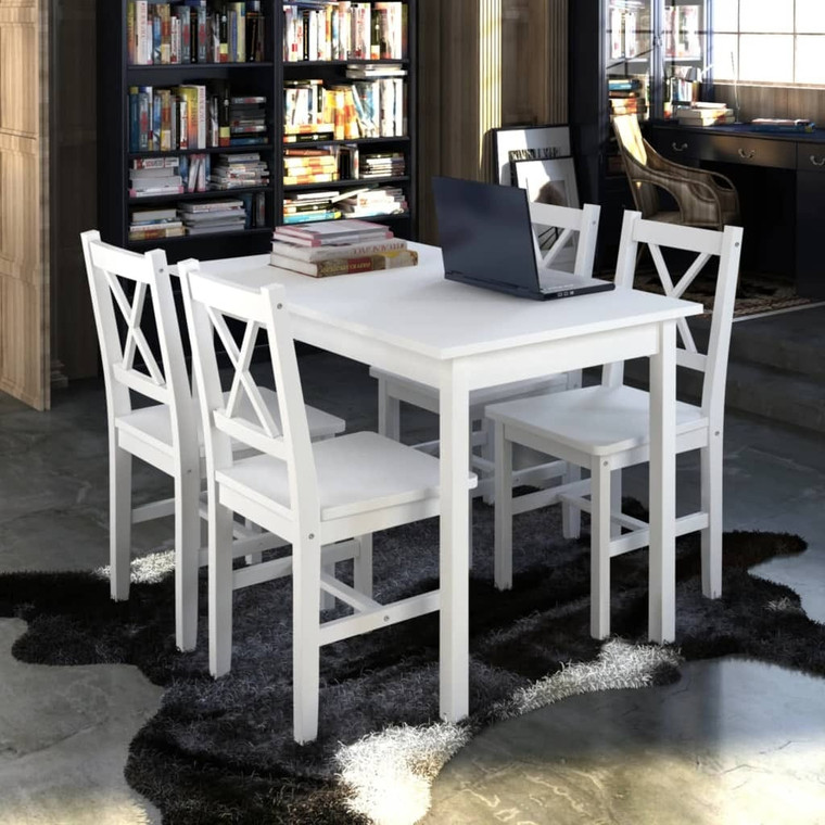 Dining Set White Pine wood 5 Piece Durable Dining Table A949-240883