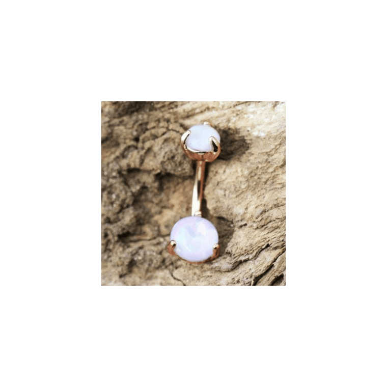 Rose Gold Navel Ring with Prong Set White Synthetic Opal T575-S0671356451