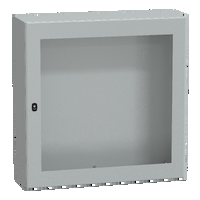 Cassetta in acciaio montata a parete. PanelSeT S3D. porta trasparente. senza