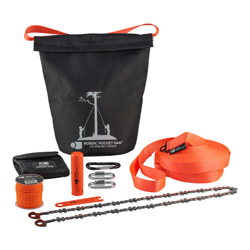 Throw Saw - Kit completo composto da:borsa. corda. sagolino. catena x taglio + moschettone e custodia. 2 maniglie x il taglio e kit manutenzione_