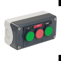 Pulsantiera. Harmony. plastica. grigio scuro. 3 pulsanti a filo ghiera. verde NO. rosso NC.