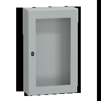 Cassetta in acciaio montata a parete. PanelSeT S3D. porta trasparente. senza