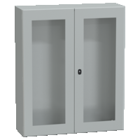 Cassetta in acciaio montata a parete. PanelSeT S3D. porta trasparente doppia senza