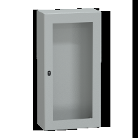 Cassetta in acciaio montata a parete. PanelSeT S3D. porta trasparente. senza