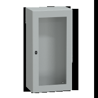 Cassetta in acciaio montata a parete. PanelSeT S3D. porta trasparente. senza