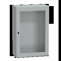 Cassetta in acciaio montata a parete. PanelSeT S3D. porta trasparente. senza