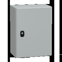 Cassetta in acciaio montata a parete. PanelSeT S3D. porta piena e piastra di