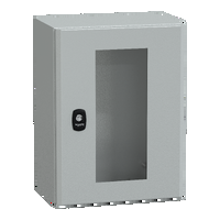 Cassetta in acciaio montata a parete. PanelSeT S3D. porta trasparente. senza