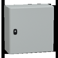 Cassetta in acciaio montata a parete. PanelSeT S3D. porta piena e piastra di