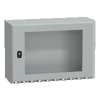 Cassetta in acciaio montata a parete. PanelSeT S3D. porta trasparente. senza