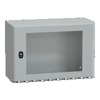 Cassetta in acciaio montata a parete. PanelSeT S3D. porta trasparente. senza