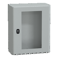 Cassetta in acciaio montata a parete. PanelSeT S3D. porta trasparente. senza