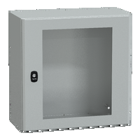 Cassetta in acciaio montata a parete. PanelSeT S3D. porta trasparente. senza