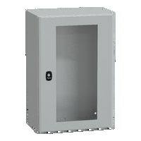 Cassetta in acciaio montata a parete. PanelSeT S3D. porta trasparente. senza