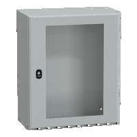 Cassetta in acciaio montata a parete. PanelSeT S3D. porta trasparente. senza