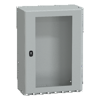Cassetta in acciaio montata a parete. PanelSeT S3D. porta trasparente. senza
