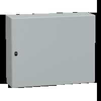 Cassetta in acciaio montata a parete. PanelSeT S3D. porta piena e piastra di