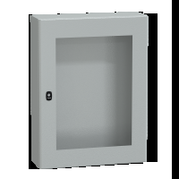 Cassetta in acciaio montata a parete. PanelSeT S3D. porta trasparente. senza