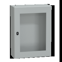 Cassetta in acciaio montata a parete. PanelSeT S3D. porta trasparente. senza