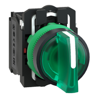 Selettore luminoso verde ÷˜ 22 - 3 posizioni - 230Vac - 1NO+1NC- LED universale