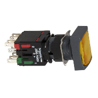 Pulsante luminoso giallo filoghiera rettangolare ÷˜16 ad impulso 1NO+1NC 12-24V