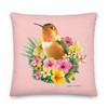 Hummingbird Hank on a Bouquet of flowers  on a  22" x 22" Pink Premium Pillow - Humming bird Collection