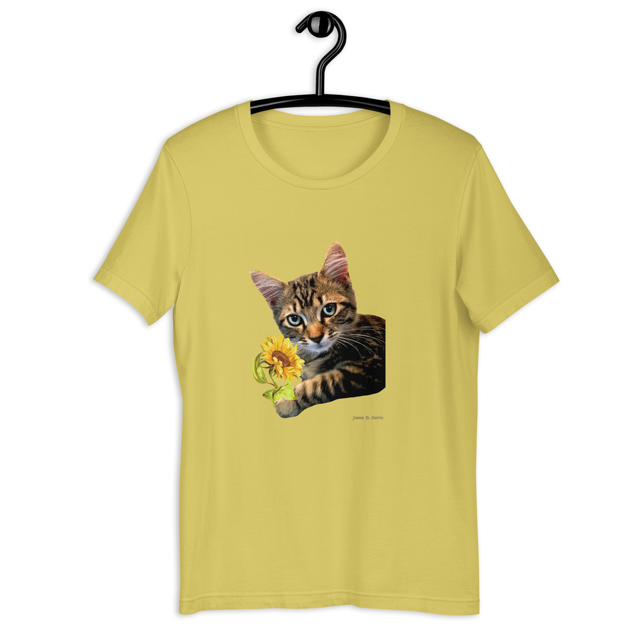 Kitten Taira with Her Sunflower on a Unisex t-shirt - Tiara Collection