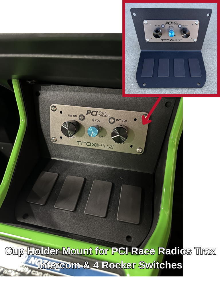 Kawasaki TERYX® H2 Cup Holder Mount for PCI Race Radios Trax Plus Intercom & 4 Rocker Switches