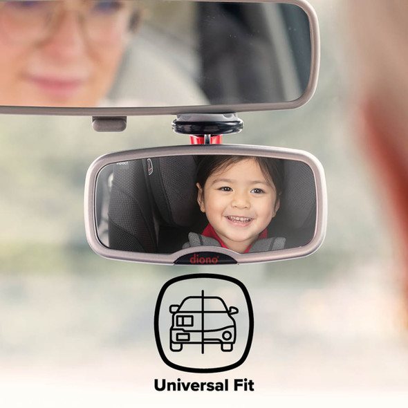 Diono See Me Too Rear View Baby Mirror for Car, Fully Adjustable With Wide Crystal Clear View, Shatterproof, Crash Tested [Silver]