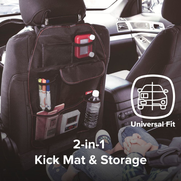 Diono Stow 'n Go® Car Back Seat Organizer for Kids, Kick Mat Back Seat Protector, With 7 Storage Pockets, 2 Drinks Holders, Water Resistant, Durable Material [Black]