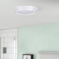 17W LED 7" Small Flush Mount Ceiling, dimmable, wet location, mounted using a 4-in junction box, for use in smaller spaces like bathrooms, closets, storage areas, hallways, and stairways in residential and commercial buildings.