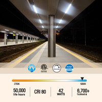 CLT, 42W LED 8-foot Commercial Linear Strip Light, UL Damp location, Flood Beam Angle, 4000K & 5000K, for use in parking garages, stairwells, hallways, offices, warehouses