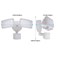 20W White LED Security 2 Head Floodlight with Motion Sensor Outdoor Wet Location