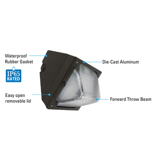 28W Bronze LED Traditional Wall Pack Warm White 3000K Outdoor Security Warehouse Parking Lot Lighting, waterproof rubber gasket, forward throw beam, die-cast aluminum, easy open removable lid