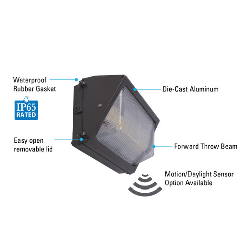 55W Bronze LED Traditional Wall Pack 4000K Security Warehouse Parking Lot, waterproof rubber gasket, die-cast aluminum, forward throw beam, easy open removable lid,