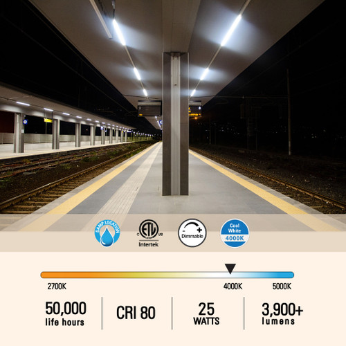 25W 4FT LED Commercial Strip Light Linear Outdoor Warehouse, 40K or 50K