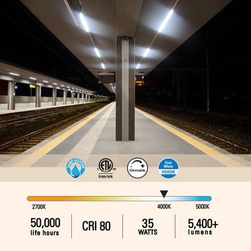 35W 4FT LED Commercial Strip Light Linear Warehouse Ceiling Light, Fluorescent Replacement, 40K or 50K