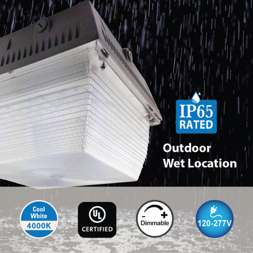 60W, LED Traditional Canopy and Garage Light, 4000K, IP65 rated, outdoor wet location, canopies, covered walkways, entrance eaves, stairwells, parking