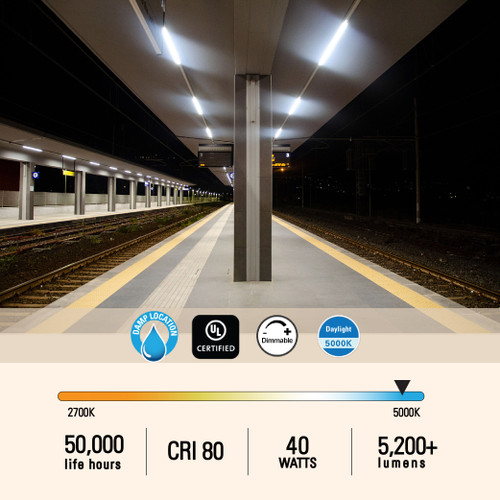 CLT, 40W, 4FT, Commercial Strip Light Linear, Warehouse Ceiling Mount, 5000K Damp Location, ourdoor